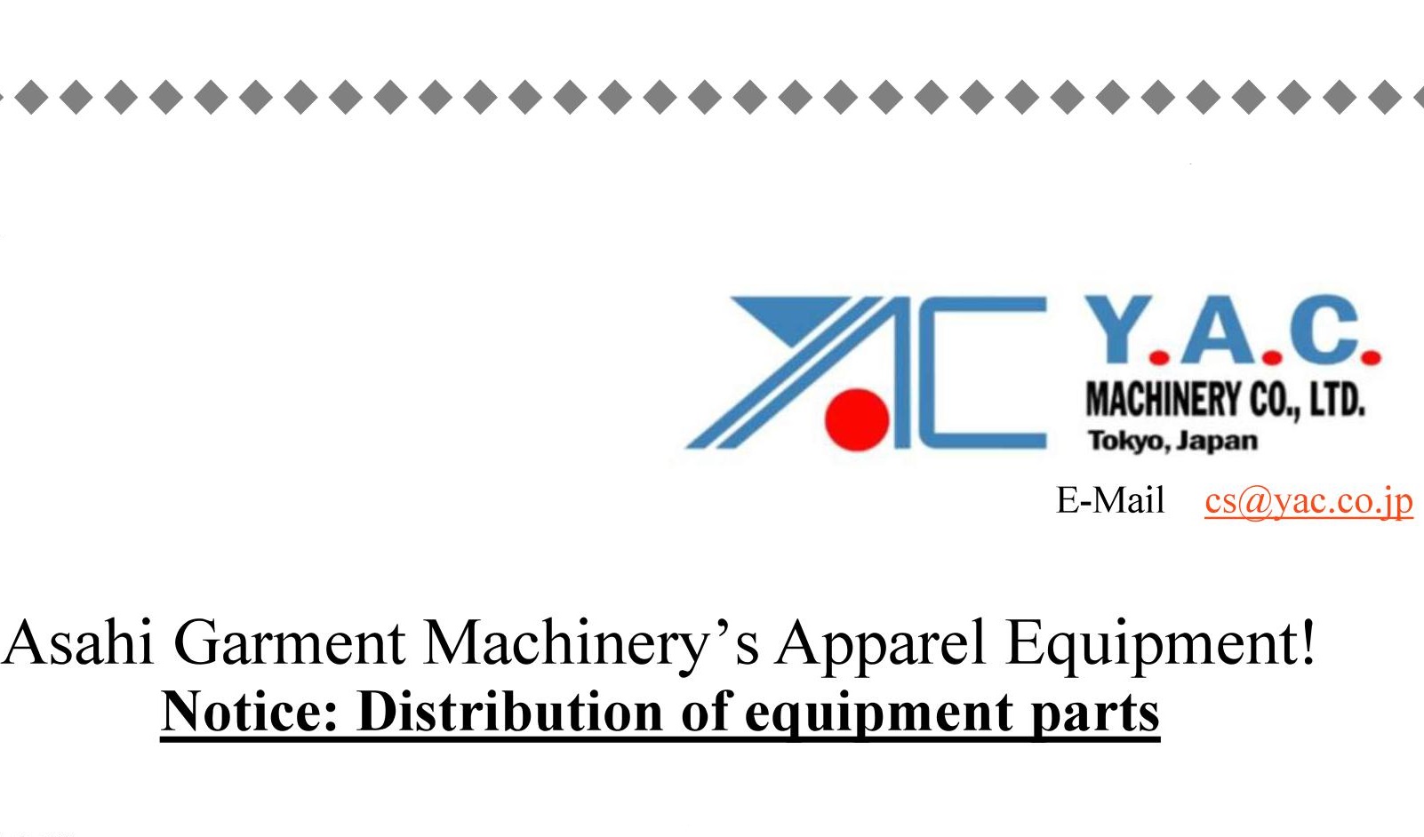 Notice: Distribution of equipment parts